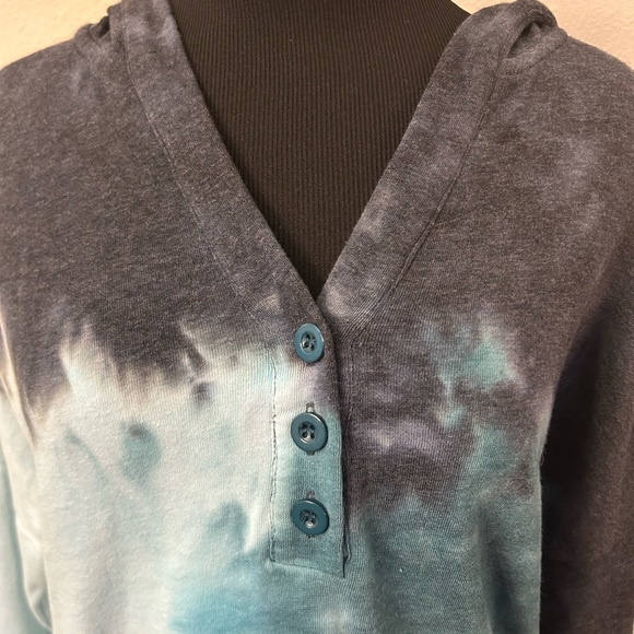 Te Verde Tie Dye Teal Blue hooded sweatshirt size medium - Picture 4 of 6